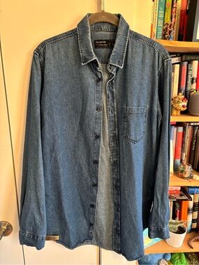 Pull&Bear Light Blue Denim Shirt with Classic Collar